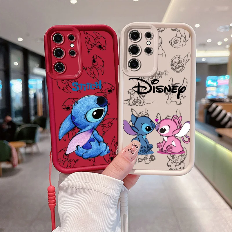 Disney Stitch Baby Anime Cute Eyes Ladder Rope Phone Case For Samsung A25 15 73 71 54 53 52 51 50 34 33 32 31 30 24 23 22 21 S