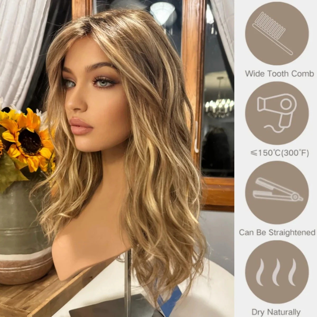 Highlight Honey Blonde Synthetic Lace Front Wig For Women Water Wave Wig Fast Shipping Cheap Wigs On Clearance Sale Daily Used