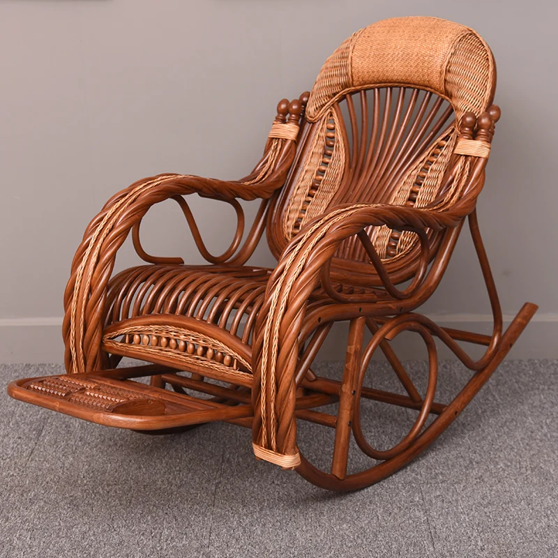 Natural rattan rocking chair, high-end balcony, leisure backrest for elderly households