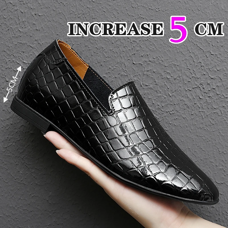 Men 2022 New Elevator Shoes Casual Pointed Toe Inner Height Increase Leather Shoes Insoles 5CM Formal Lazy Social Fashion Shoes