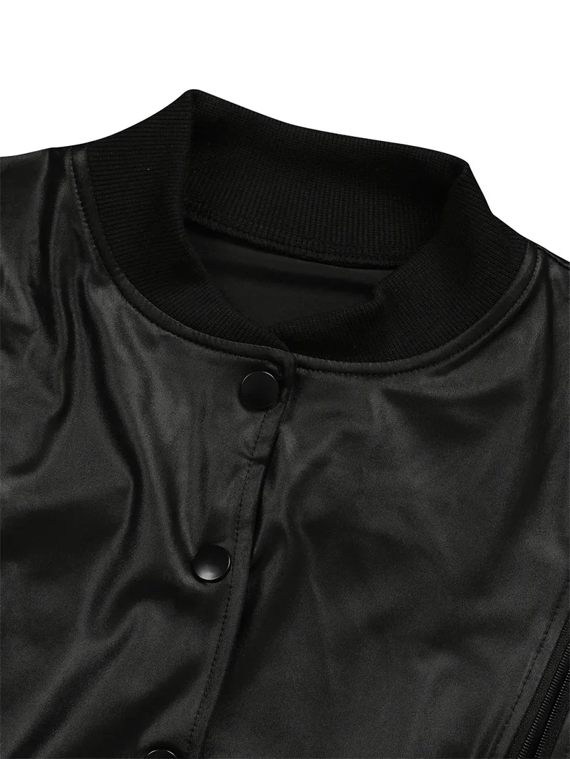 Streetwear PU Kunstleder 2-teiliges Set Damen Outfit Winter Y2K Kleidung Einreiher Reißverschluss Ausschnitt Kurze Jacke Tops und Hosen – Detail 7