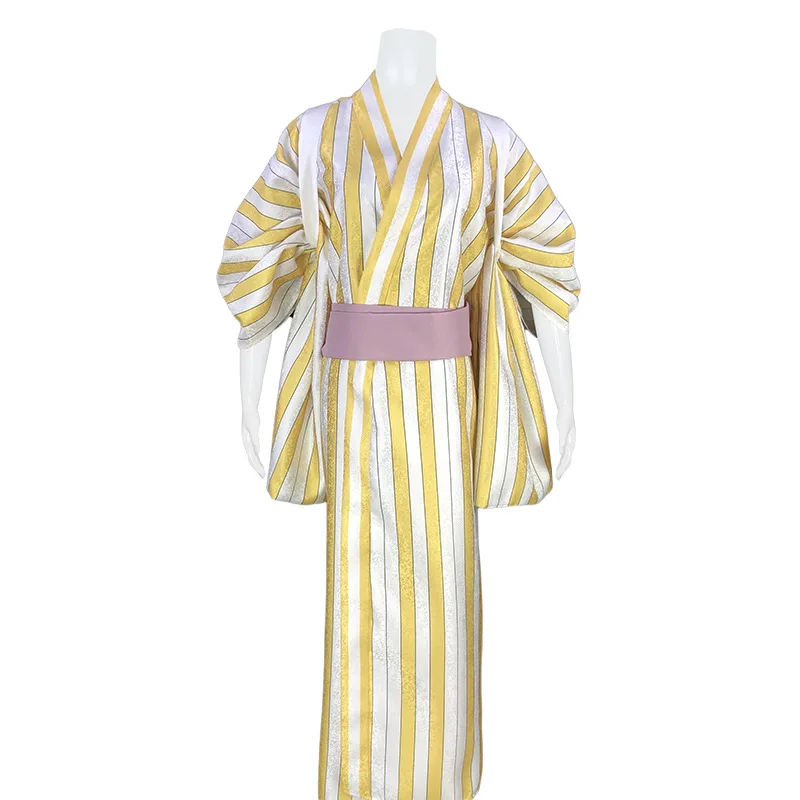 Anime Sanji Wano Country Cosplay Costume Yellow Stripe Wafuku Kimono Wig Adult Man Woman Halloween Suit Uniform