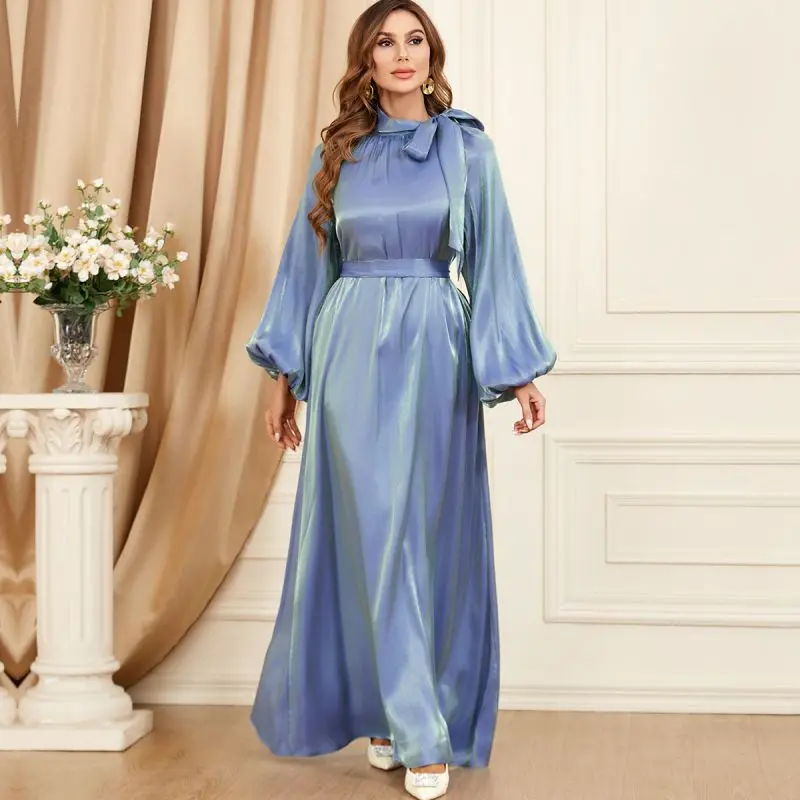 Spring Party Evening Abaya Lantern Sleeve Dress Women Muslim Moroccan Kaftan Ramadan Jalabiya Islam Dubai Arabic Kaftan Robes