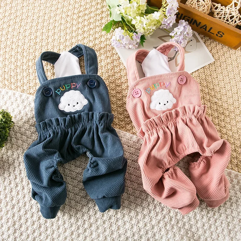 

Dog clothes Spring and Autumn four-legged overalls Pet than bear Teddy cat Small dog Corduroy Light and comfortable