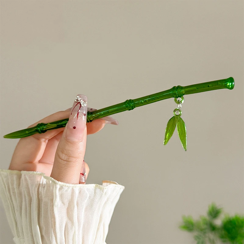 2025 Antique Chinese Style Green Resin Bamboo Leaf Hair Stick For Women Girls Vintage Acrylic Chopstick Hairpin Hair Accessories