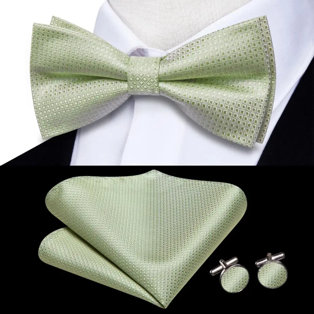 

Hi-Tie Jacquard Solid Sage Green Bowties for Men Silk Butterfly Tie Bow Tie Hanky Cufflinks Wedding Party Gift Bowtie Wholesale