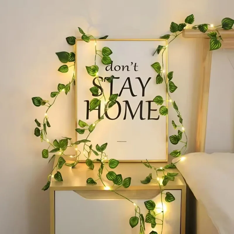2M/5M/10M LED Green Leaf Lamp String Yard Light Battery Operated Perfect for New Year Outdoor Party Wedding Bedroom Decorations
