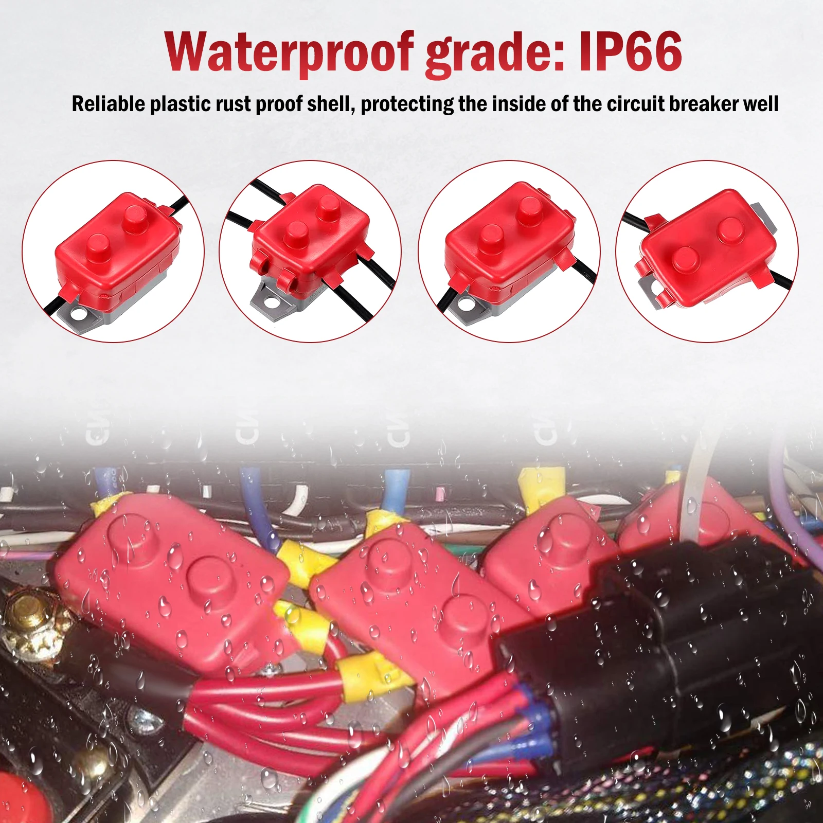 Automatic Reset Circuit Breaker with Cover Dual Battery Fuse Stud Bolt DC 6-48V 15/20/30/50A IP66 Waterproof Auto Reset Breaker