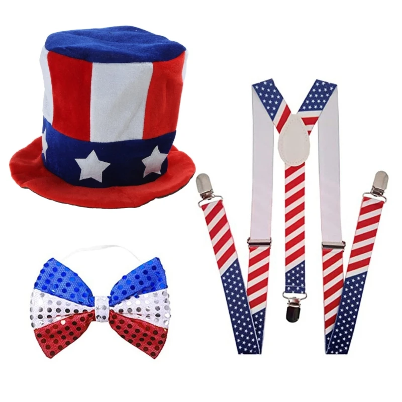 Independance Day Costume Uncle Sam Accessories Top Hat Sequins Hat Headband Necklaces Stockings for Women & Men Dropship