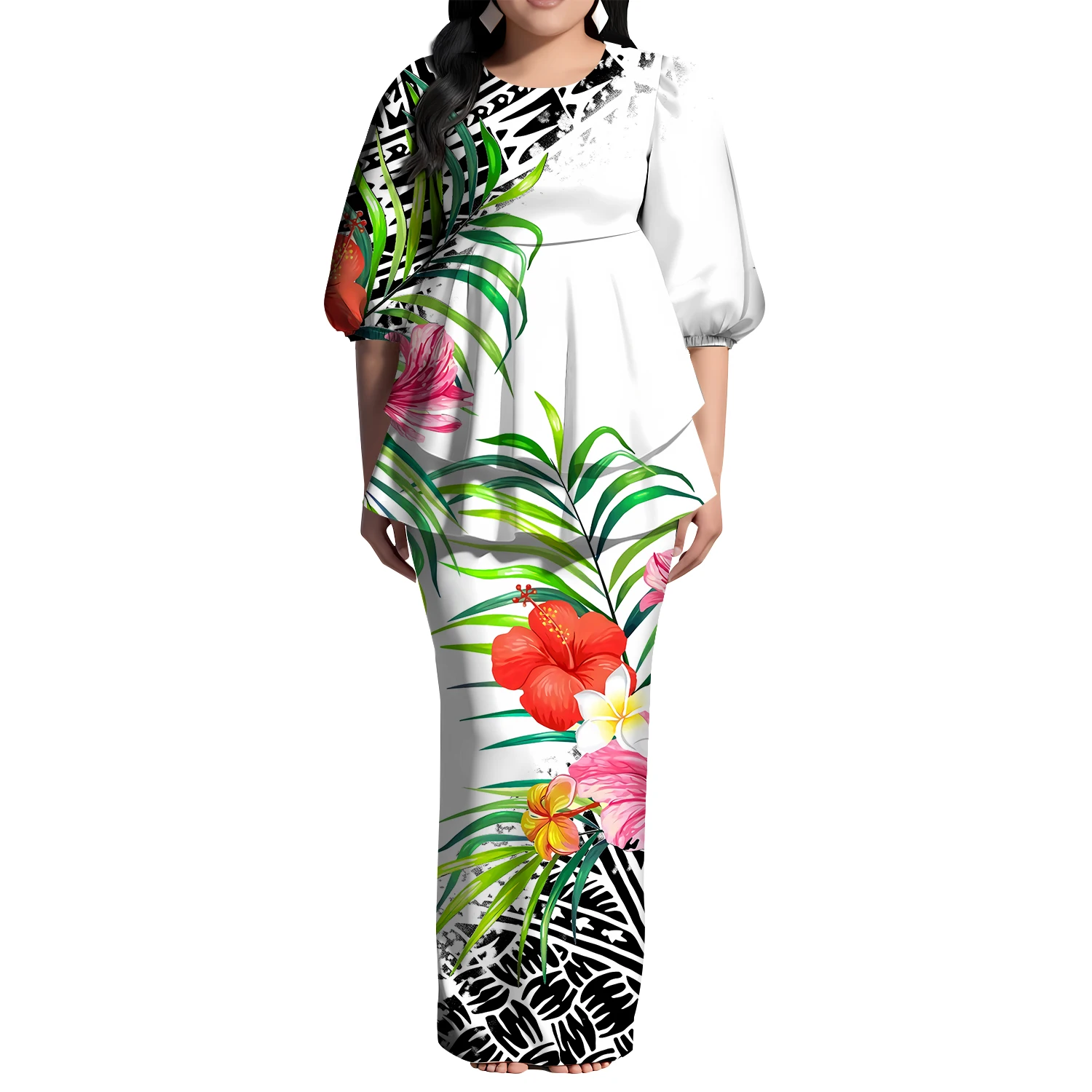 

Полинезийское женское платье с пулетиси на заказ, весна/лето, платье из двух предметов со средними рукавами, новый дизайн, Самоанский этнический цветочный узор, принт