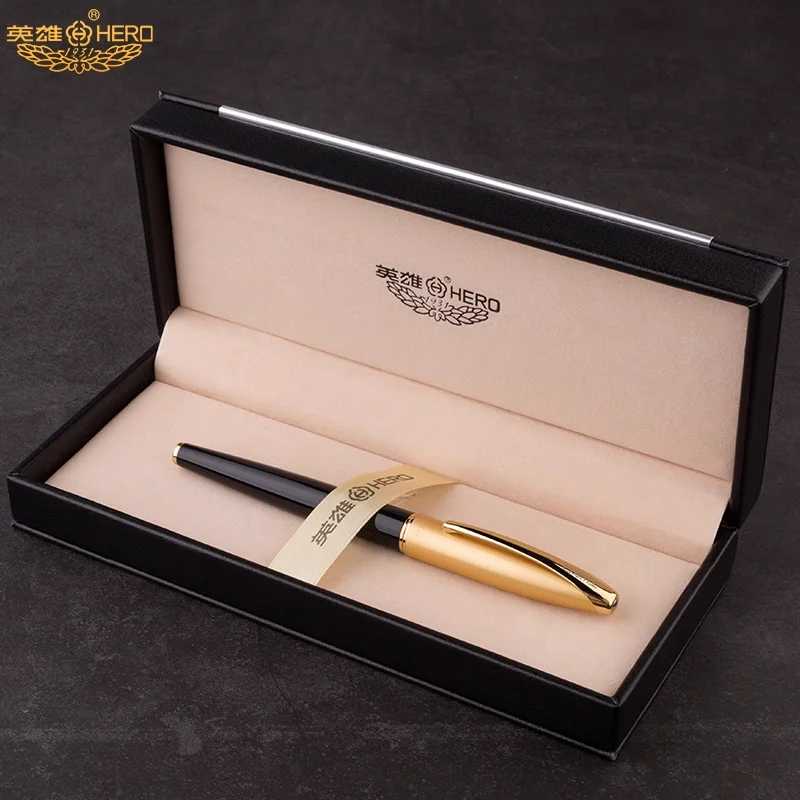 히어로 1000 만년필 - 10K 금 펜촉, 부드러운 필기, 가죽 선물 상자 포함 | 사무용 및 비즈니스 필기구