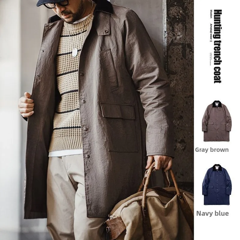 

Maden American Sle Oversize Hunting Coat Loose Collar Single Button Men's Long Jaet Autumn Faion Urban Sle Windbreaker