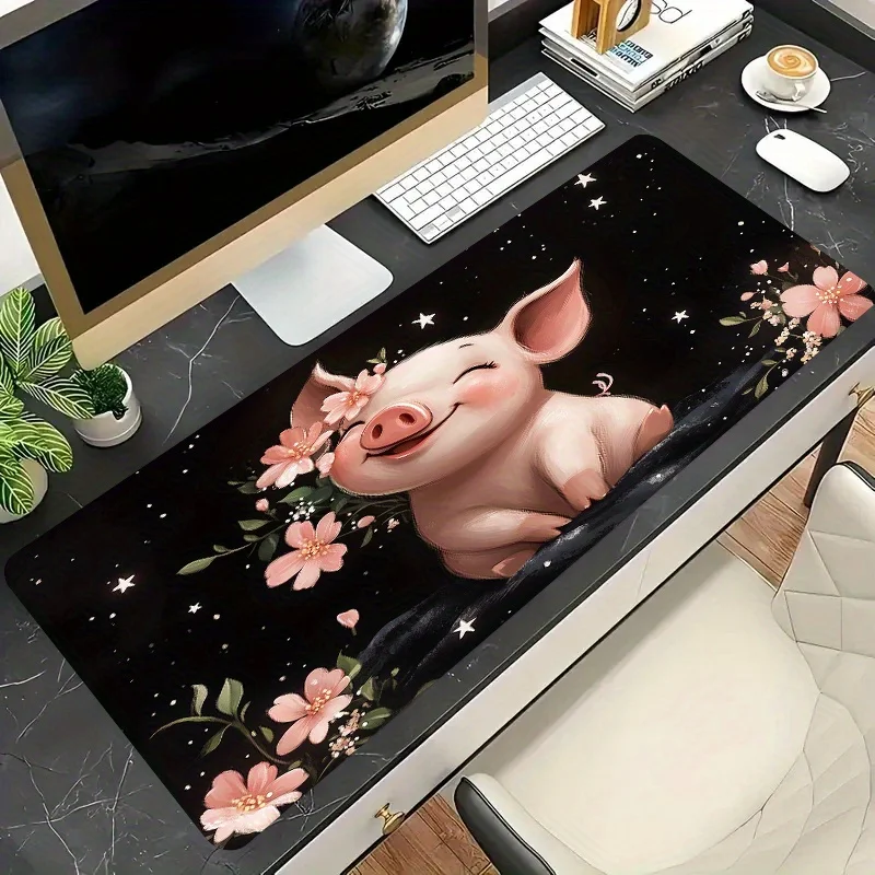 

Large pink pig-patterned mouse pad, game and office anti-slip rubber base, soft and durable computer accessory, washable