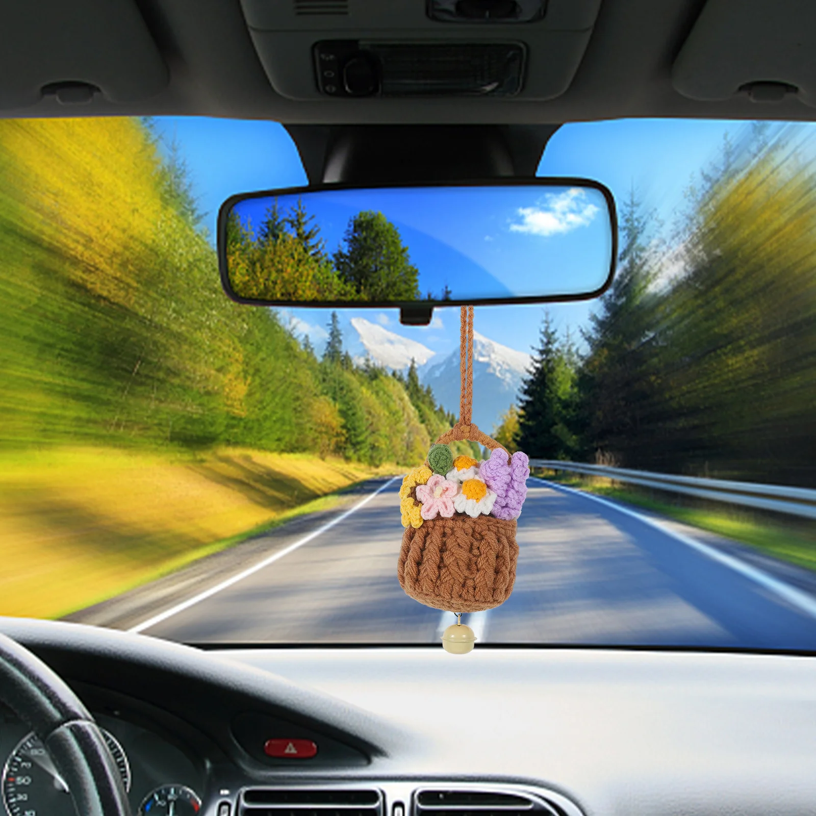 

Rear View Mirror Accessories Car Decoration Hand-Woven Flower Basket Lightweight Portable Stylish Pendant Car Pendant