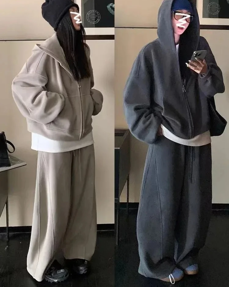 طقم ملابس رياضية كاجوال عصرية للنساء بنطال ذو قصة أرجل واسعة وسويت شيرت للتنحيف مكون من قطعتين #1