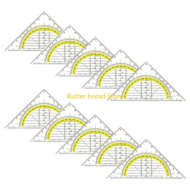 W89C 10Pcs Geometry Tool Square Built-in 180 Degrees Protractor Math Drafting Ruler