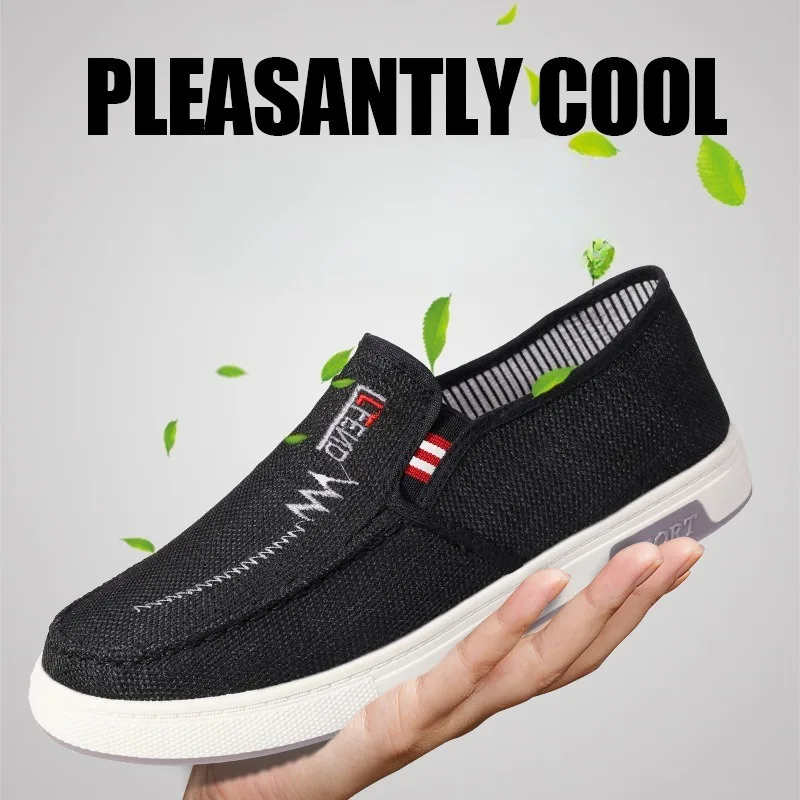 Men Shoes Breathable Canvas Running Sneakers Slip on Walking Shoes for Man Driving Loafers House Work Flats Zapatillas Hombre