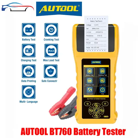 AUTOOL BT760 자동차 배터리 테스터 프린터 6V 12V 24V 크랭킹 충전 테스터 최대 부하 테스트 분석기 데이터 인쇄 20-2000CCA
