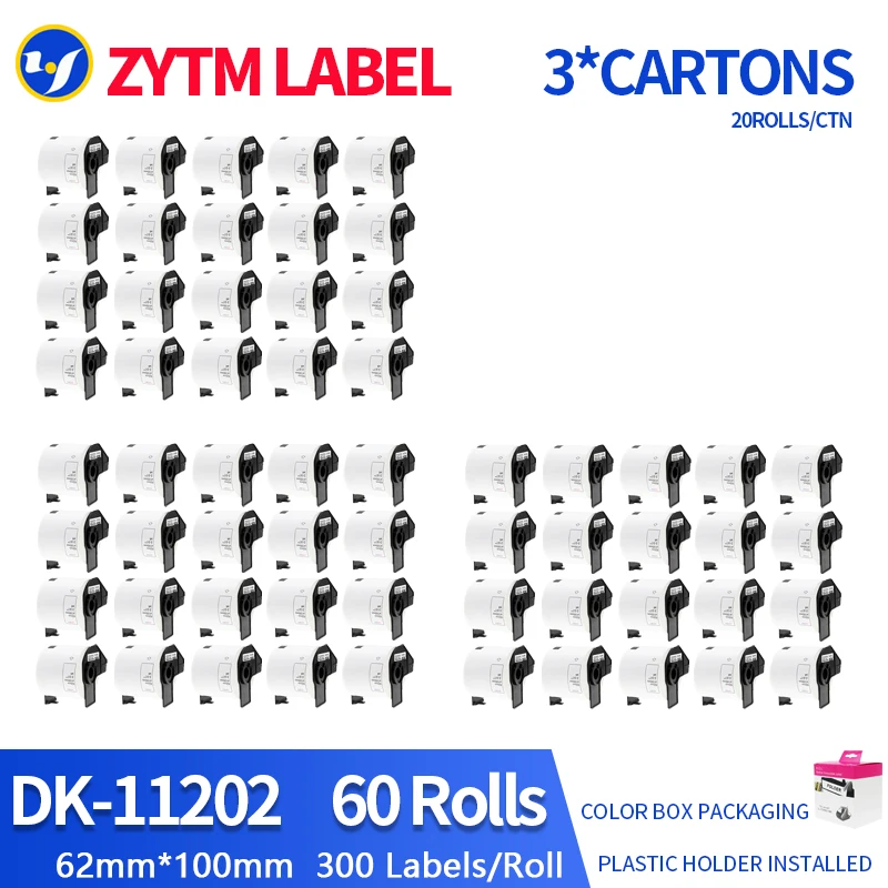60 Rolls Generic Brother DK-11202/DK-11209/DK-22205 Labels Compatible for Brother Thermal Printer With Plastic Holder