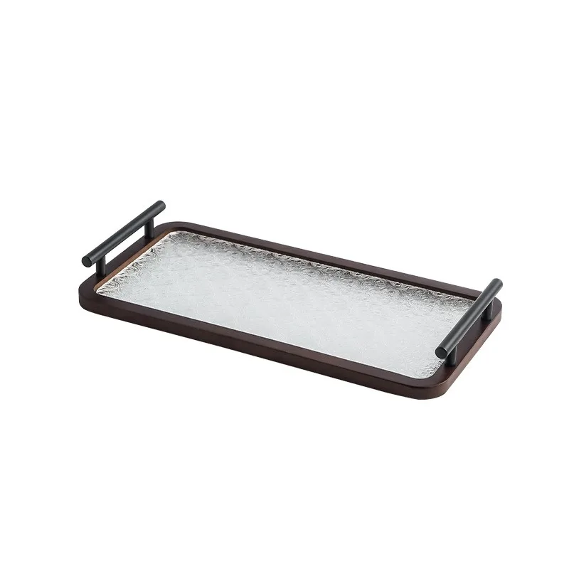 

Oak handle tray retro rectangular, glass storage tray solid wood