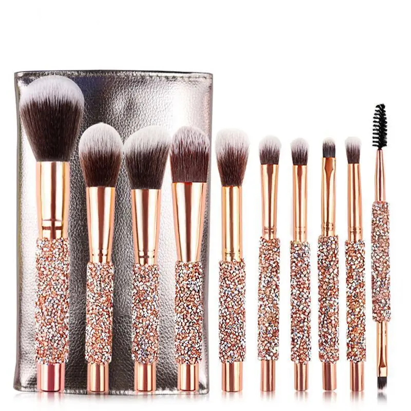 10pcs/set Gold Diamond Makeup Brushes Set Foundation Blending Powder Eye Face Brush with Bag Makeup Tool Kit maquillaje