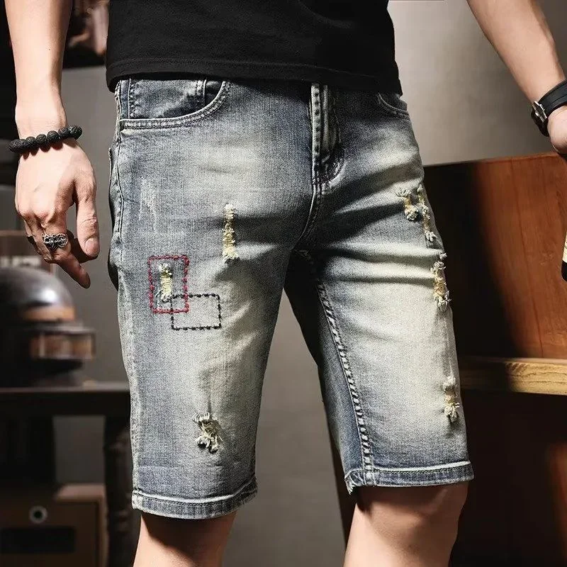 Short Jeans Pants for Men Spliced Cargo Slim Man Denim Shorts Skinny Sale Luxury New in Trend 2024 Korean Fashion Streetwear Xl