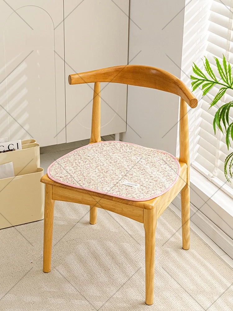 Pure Cotton Floral Office Chair Pad Thin Design Anti-Slip Simple Style  Hoof Shaped Dining Chair Cushion for Computer Desk