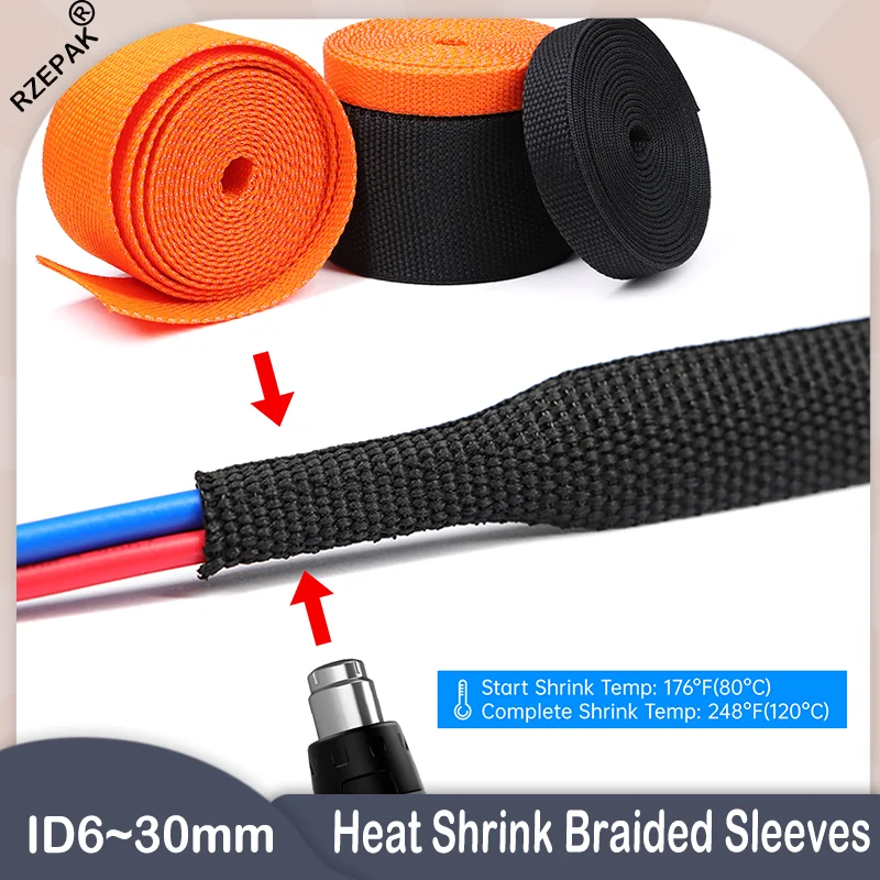 2/5/10/50M Insulated Flame-Retardant PET Braided Sleeve | 6-30mm  Heat Shrinkable Cable Management Sheath