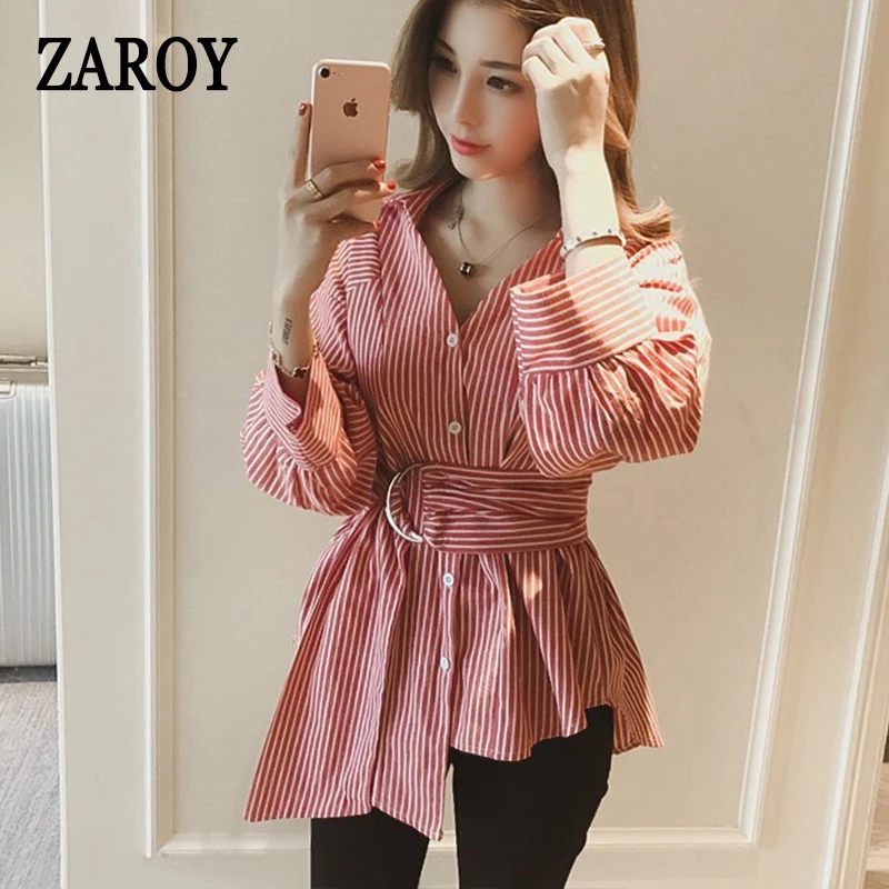 PLAZSON camisas blusas blusas elegantes para mujer 2024 spring autumn casual striped long-sleeved shirt top for women