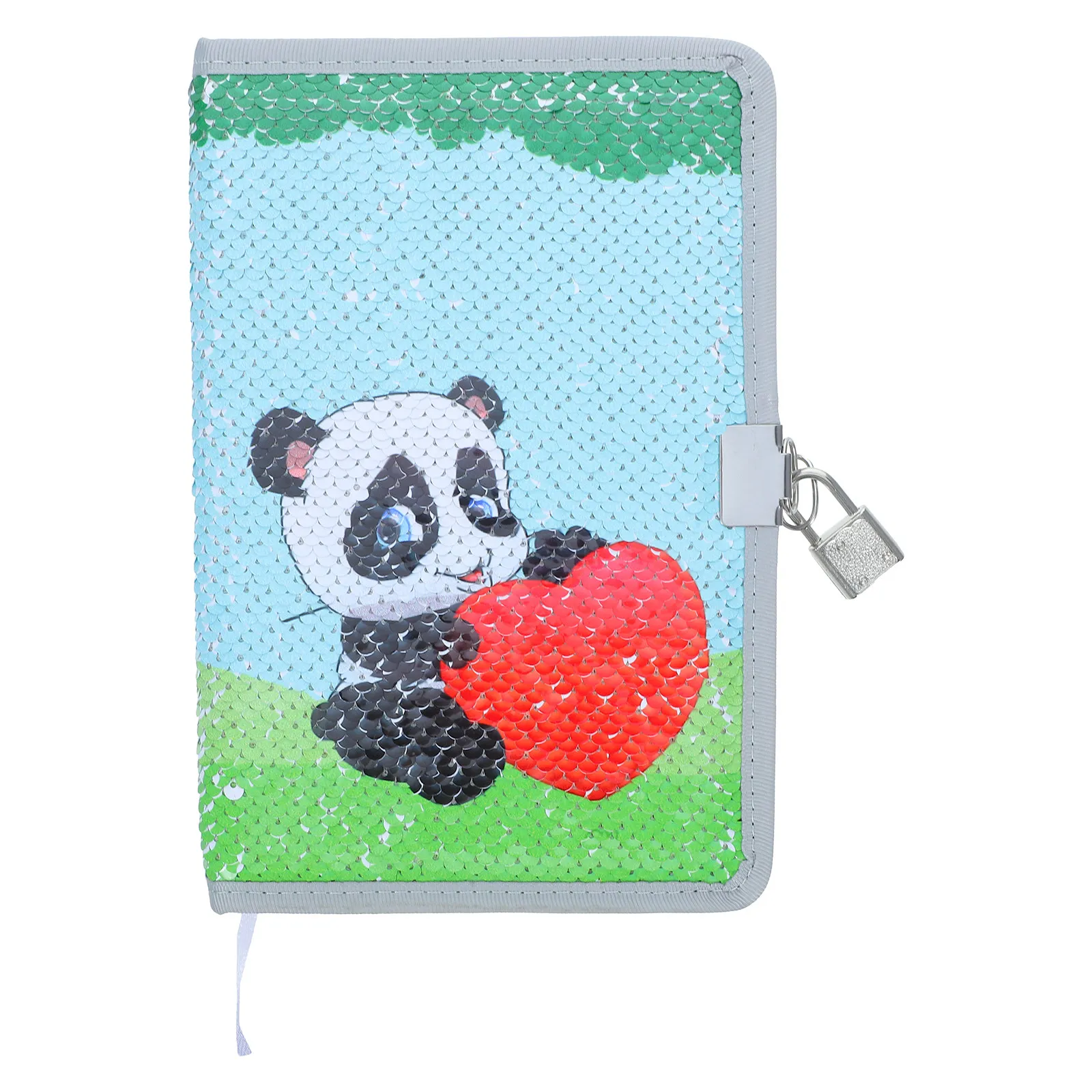 Reversible Sequin Panda Notebook A5 Locked Diary for School Travel Writing Journal Glitter Sketchbook