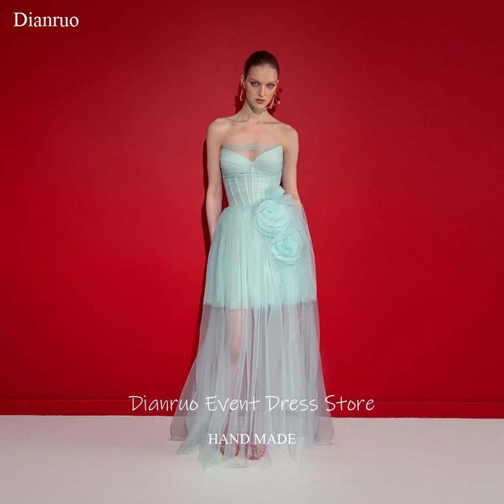 ชุดราตรีผ้าทูลล์ลายดอกไม้ 3 มิติ ดีไซน์ซีทรู สวยหวาน ทรงเอไลน์ คอวี สำหรับโอกาสพิเศษ  สามารถสั่งตัดได้