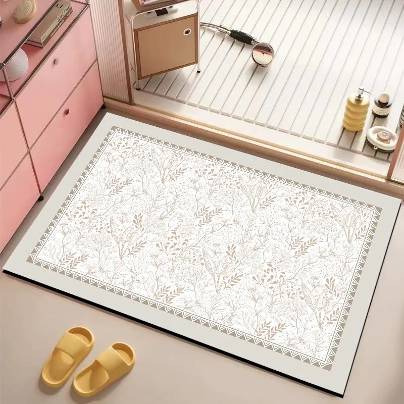 VIKAMA Vintage Floral Plant Bath Mat Anti-Slip Water Absorbent Bathroom Floor Rug Boho Neutral Shower Entryway Decor Floor Mat