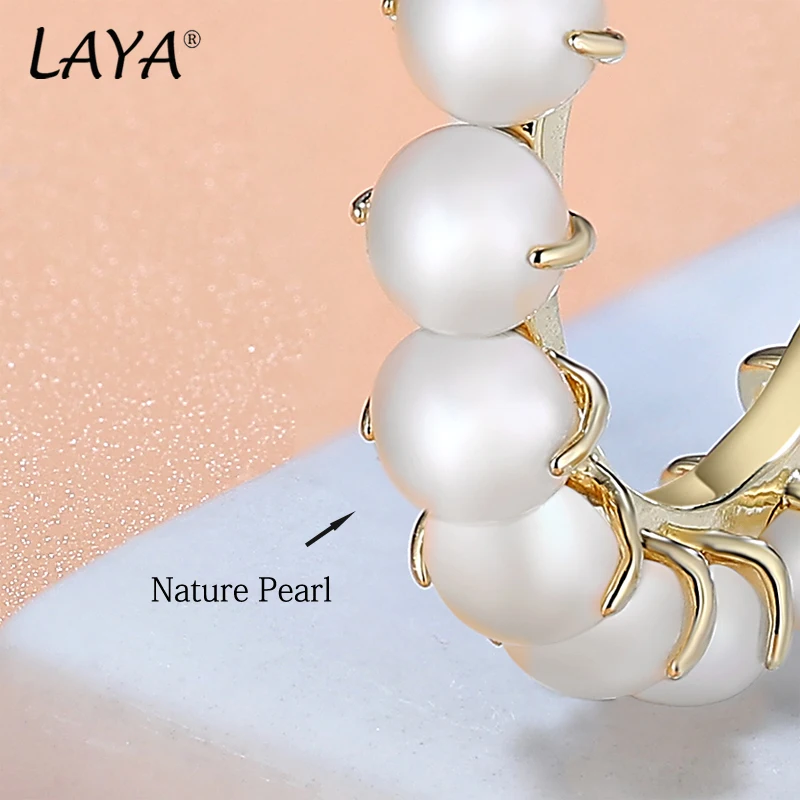 LAYA 925 Sterling Silver Hoop Earrings For Women Fashion Personality Natural Pearl Party Wedding Luxury Piercing Ear Jewelry