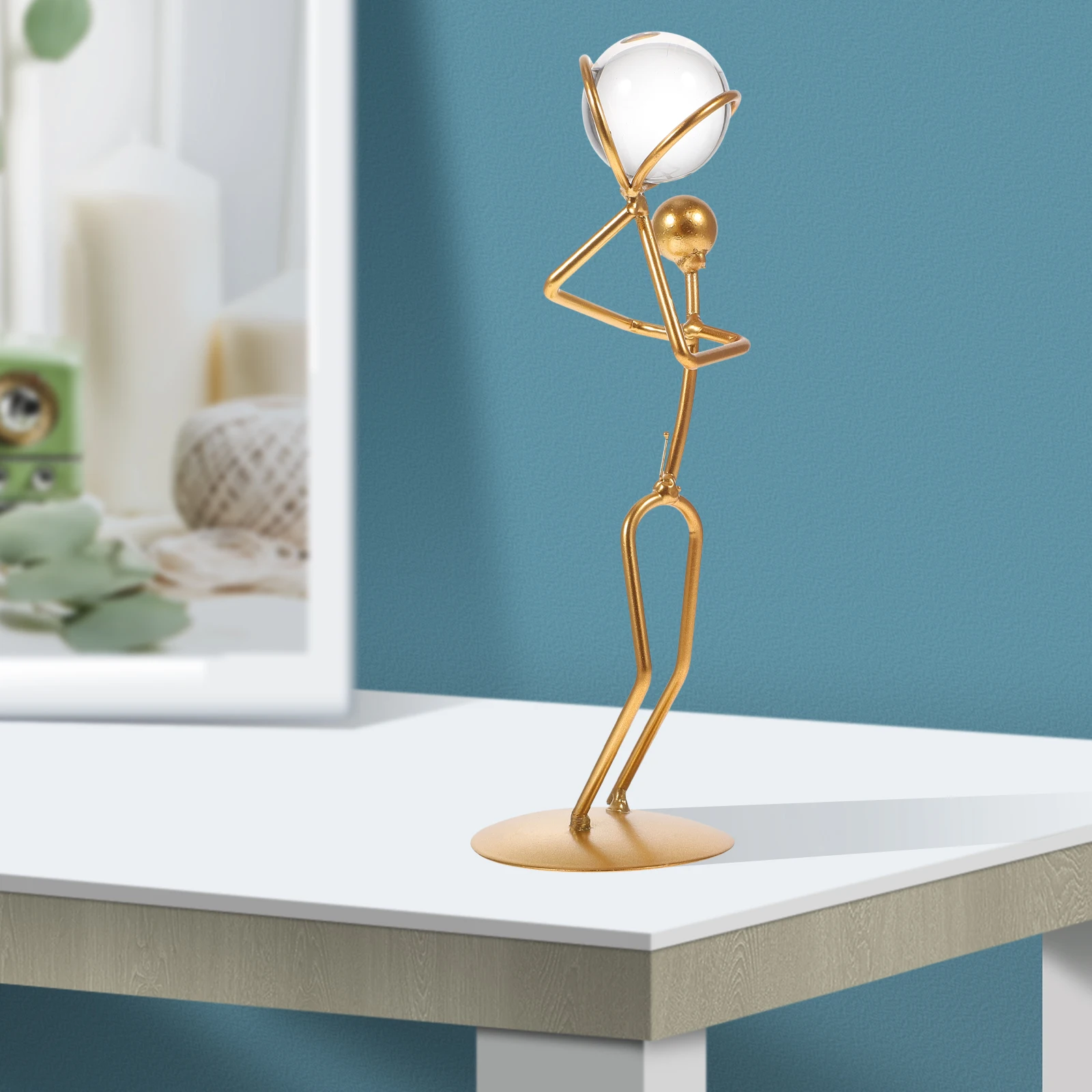 

Clear Crystal Ball Outline Metal Sculpture Iron Art Desktop Ornament Home Office Decor Abstract Modern Table Decor