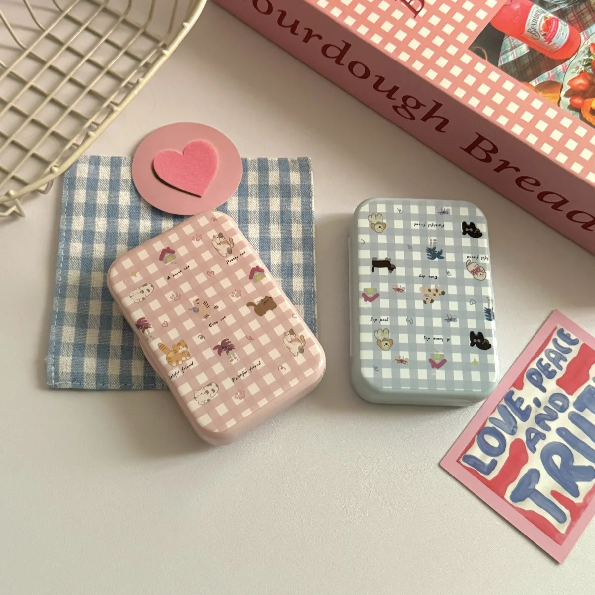 Ins لطيف شبكة عدسات لاصقة صندوق رفيق الرعاية مربع السفر عدسات لاصقة حالة الفتيات المحمولة العدسات اللاصقة