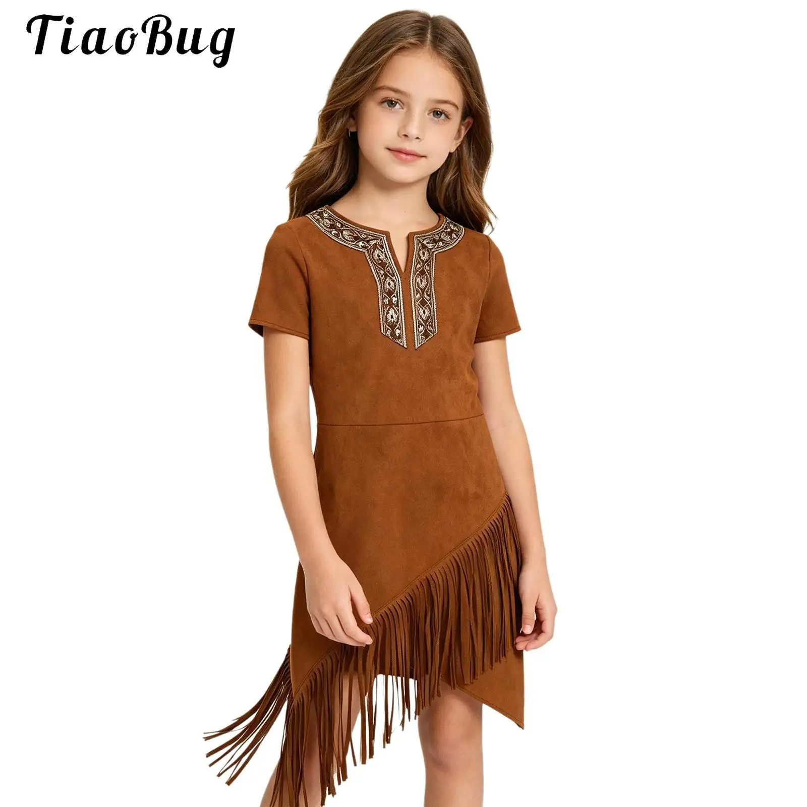 Disfraces Indígenas de la India para Niñas, Disfraz de Cabeza de Cabeza de Dragón, Halloween, Vestido de Princesa Indígena, Vestido de Gamuza con Borlas