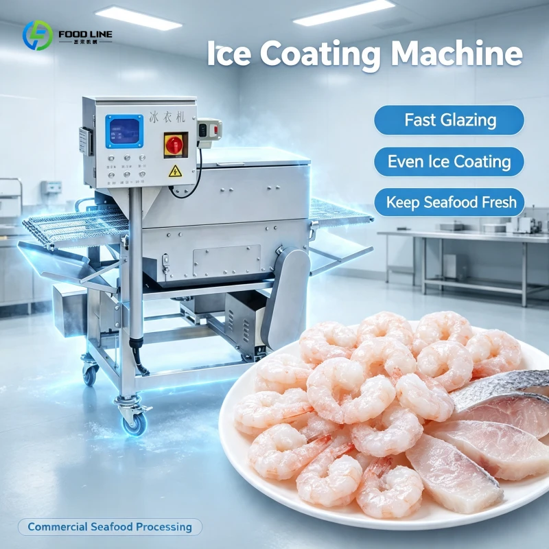 Automatic Ice Glazing Machine SUS304 Stainless Steel Continuous Ice Coating Machine for Meat Seafood Frozen Food Processing