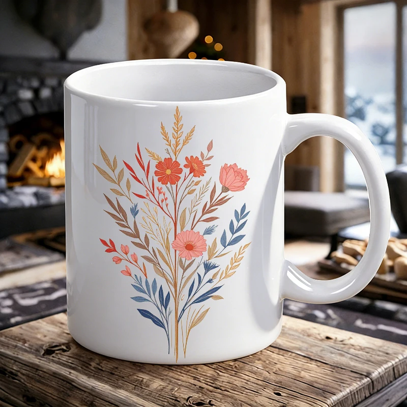 

Autumn Watercolor Floral Ceramic Mug Cottagecore Nature Coffee Cup, Milk Cup, Office Tea Cup, Drinking Cup, Gift for Friends