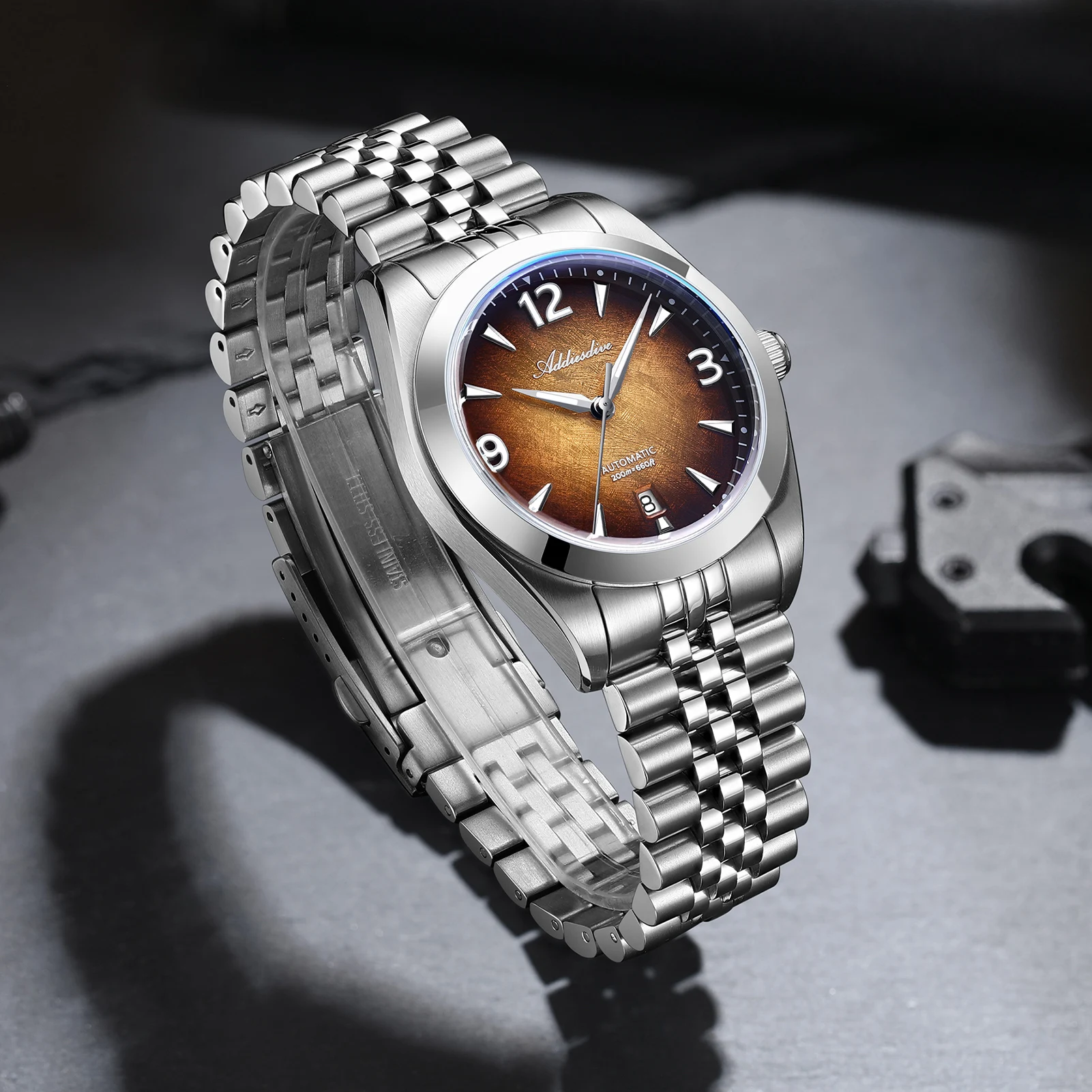 ADDIESDIVE New 39mm Men Automatic Watch Sapphire Gradient Dial 8215 Mechanical 200m Waterproof Super Luminous Steel Watches