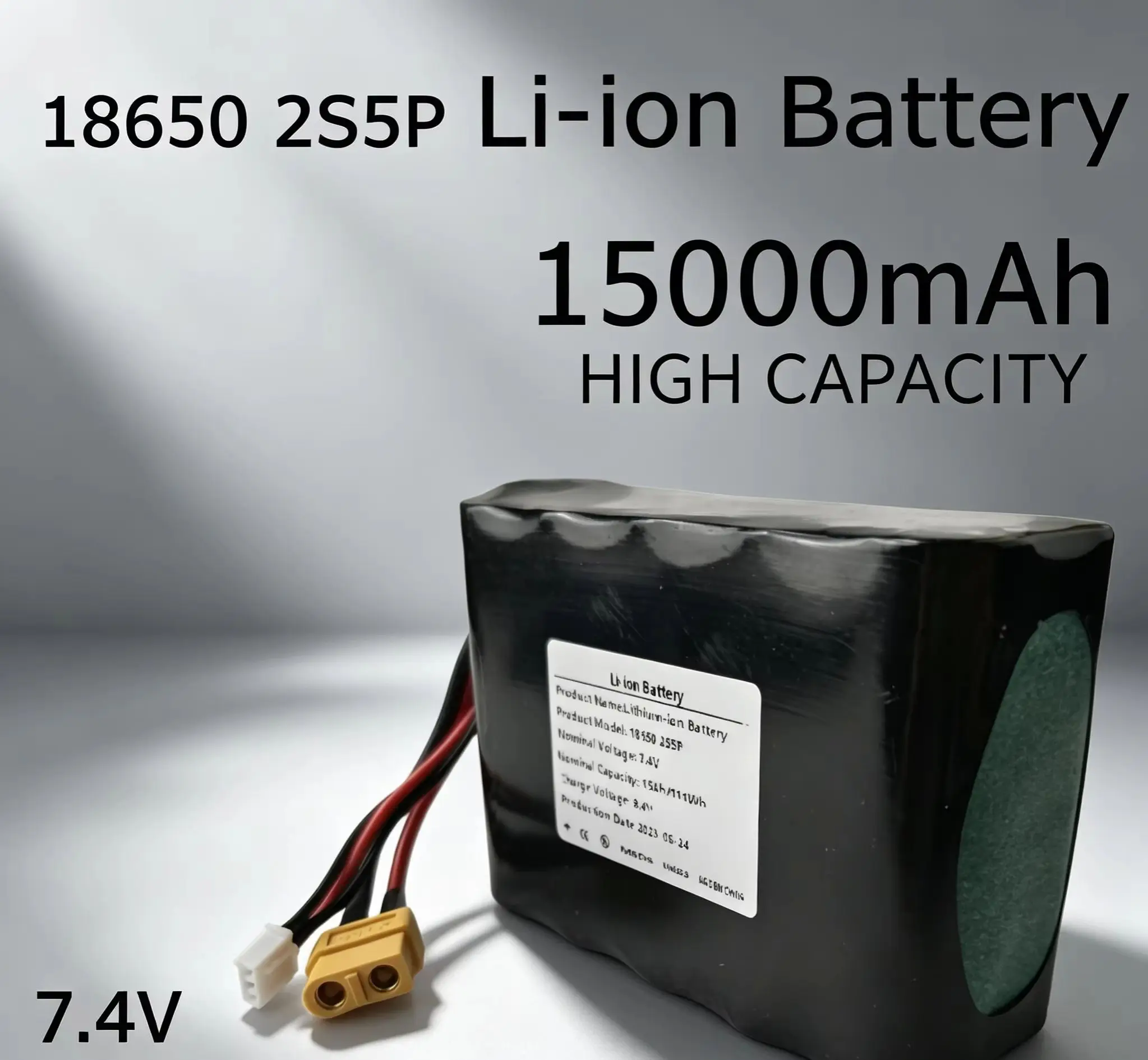 

7.4V 15000mAh High Capacity UAV Rechargeable Li-ion 2S5P battery pack 15Ah for Various RC Airplane Quadrotor