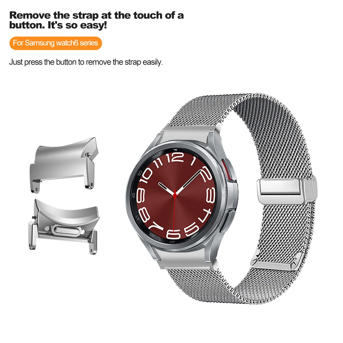 

Для Samsung Galaxy watch6/5/4 Миланский ремешок для часов из нержавеющей стали с кнопкой и магнитной пряжкой Специализированный интерфейсный браслет