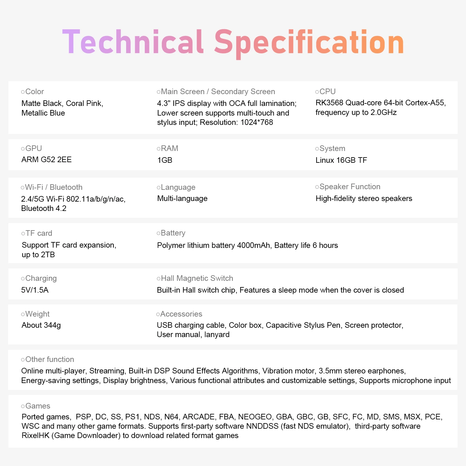 Anbernic RG DS Plus Handheld-Spielkonsole 4,3" IPS 1024*768 Dual-Screen 4000mAh DSP-Effekt-Algorithmen Linux Retro-Spiele-Player – Detail 12