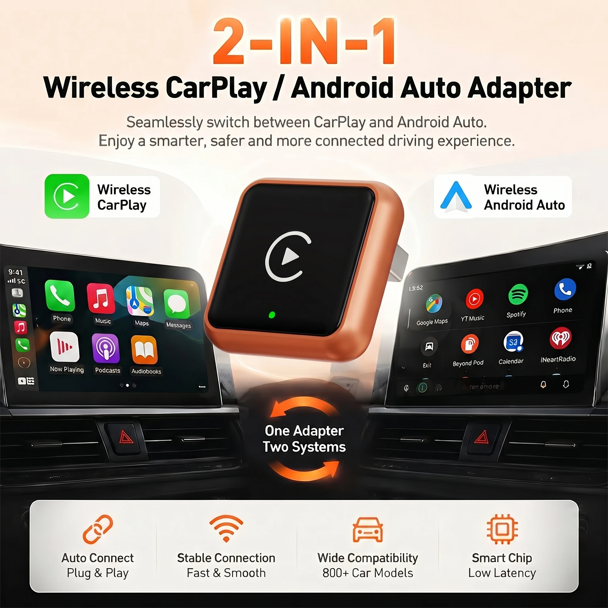 TrolinkTek Mini Wireless CarPlay Dongle with Bluetooth 5.0 & 5GHz WiFi, Plug&Play Converter, Support Media Playback Navigation for All Vehicles Built-in Original Wired Apple CarPlay