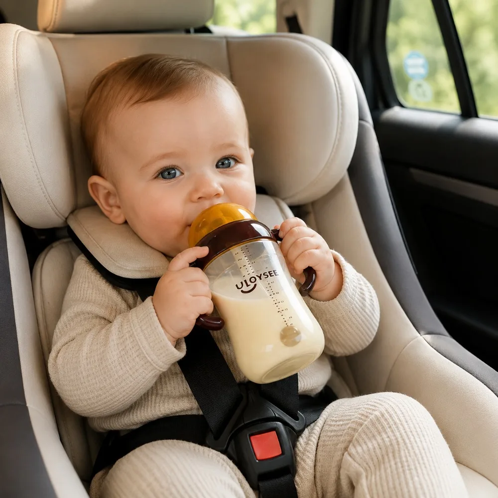 PPSU Baby Bottle 8oz 10oz Wide Neck Feeding Bottle with Handles Breast Like Nipple Anti Drop for Newborn Toddlers