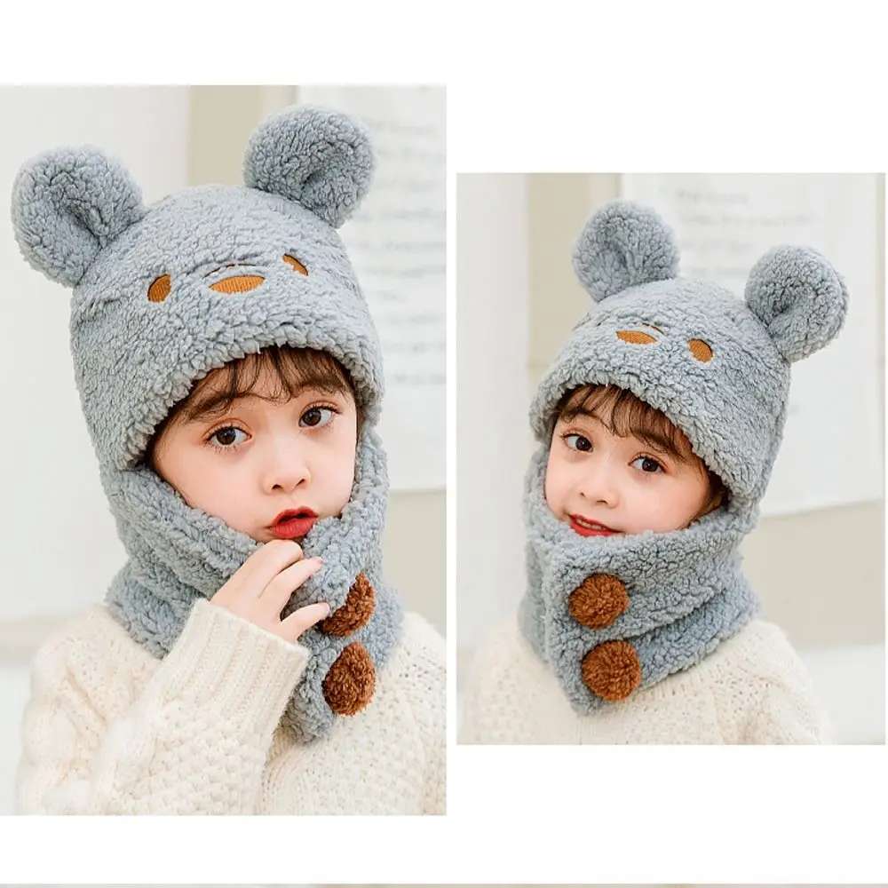 

Модная защитная шапка с милым медвежонком, морозостойкая теплая шапка, шарф, цельный ветрозащитный пуловер, шапка