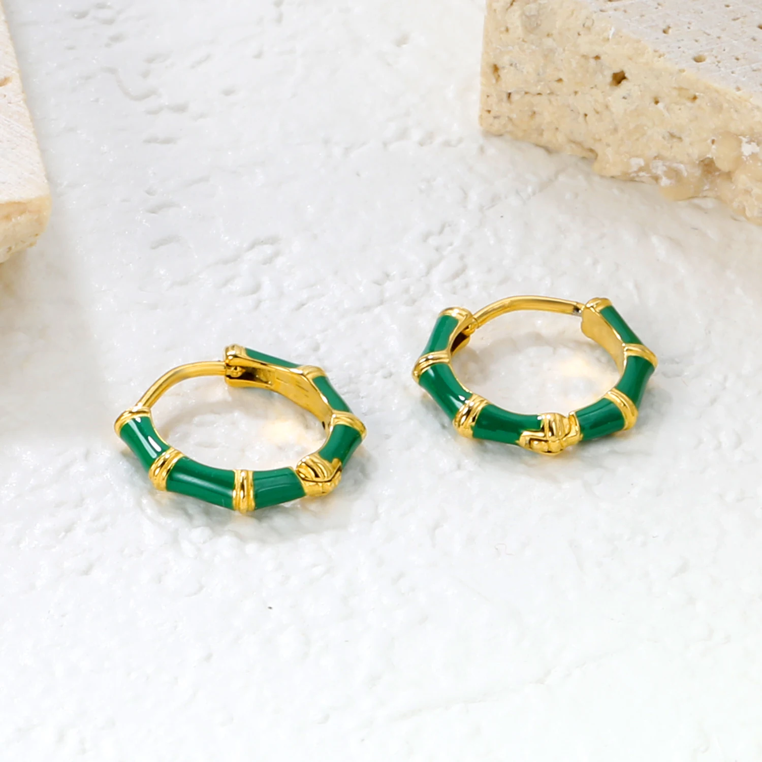 ASONSTEEL Trendy Chunky Bamboo Shaped Hoop Earrings Stainless Steel Dripping Oil Chic Earrings Golden Waterproof Jewelry Bijoux
