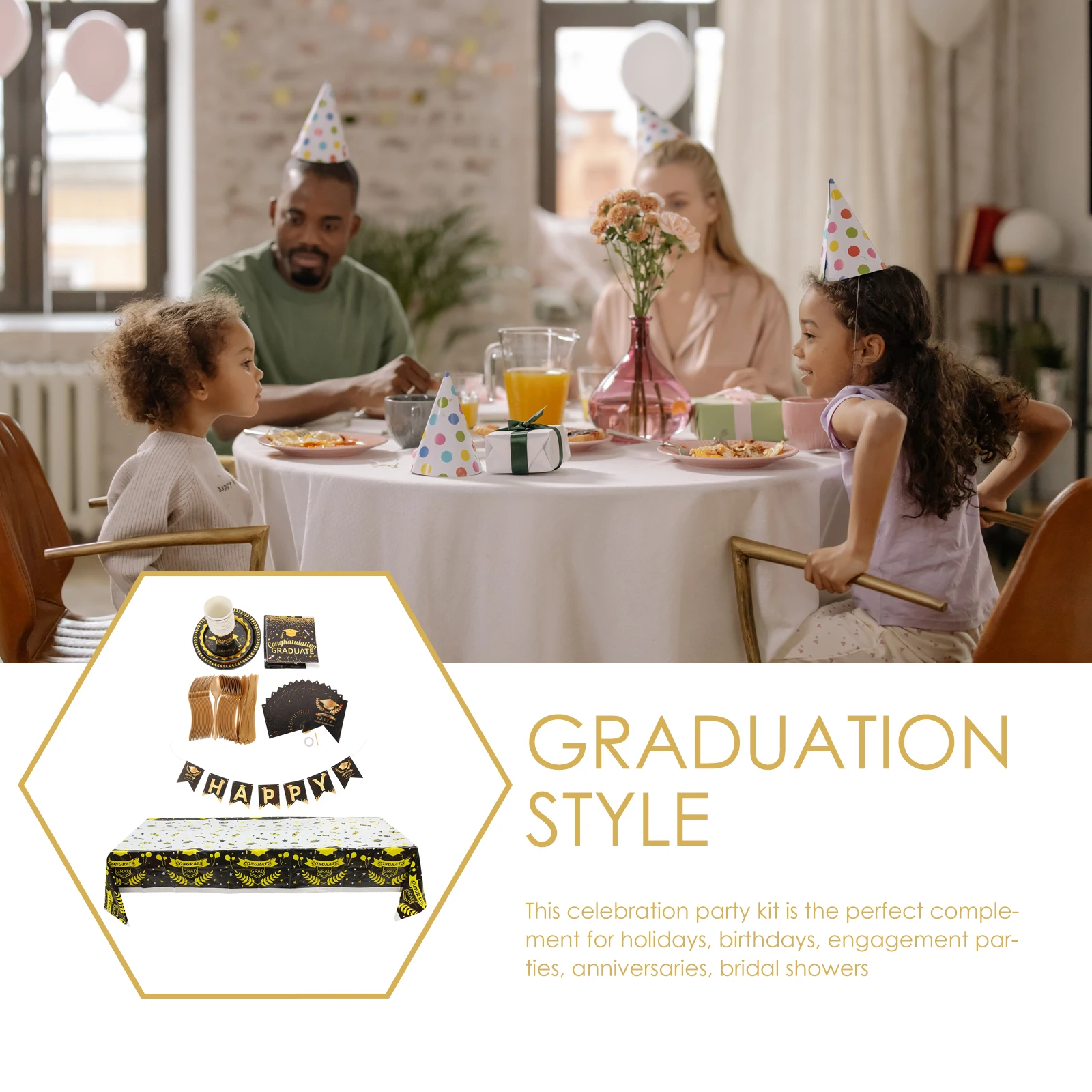 

1 set Graduation Season Disposable Plates Cups Tablecloth Banners Festival Tableware Safe Eco Friendly Party Supplies