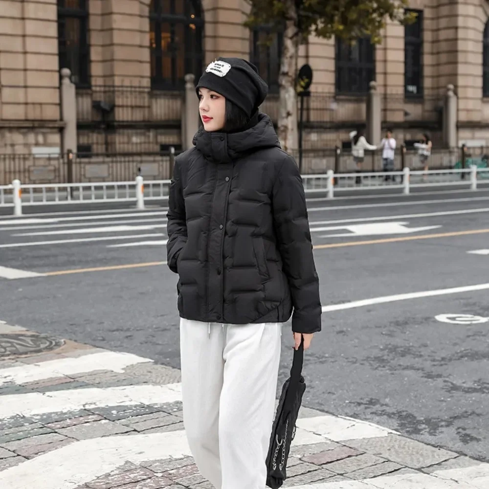 Jesień Zima Nowa Kolekcja Odzież Damska Moda Kurtka z Kapturem z Białego Puchu Kaczygo Ciepła Luźna Kurtka Puchowa Damska Prosta Odzież Wierzchnia