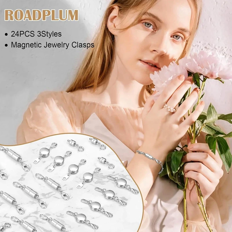 24Pcs Magnetic Necklace Clasps & Closures,Jewelry Magnetic Clasp Connector Clasp Bracelet Extender For Jewelry Making