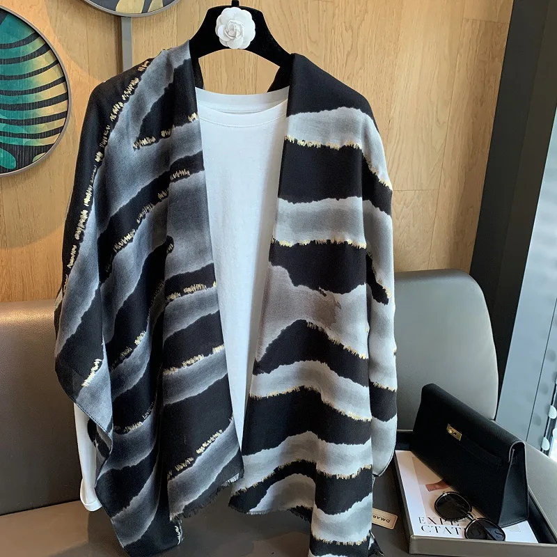 Damen-Schal, Winter, glitzernd, schimmernd, mit Fransen, bedruckt, Viskose, Zebra, Leopard, Baumwolle, Schal, lässig, muslimischer Hijab, reisefreundlich, 2025,